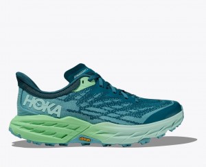 Women's HOKA Speedgoat 5 Trail Running Shoes Blue / Green | 081-QNBVFA