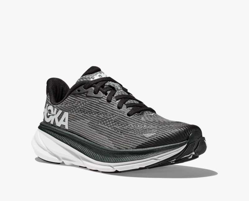 Kids' HOKA Clifton 9 Running Shoes Black / White | 204-YRNOFT