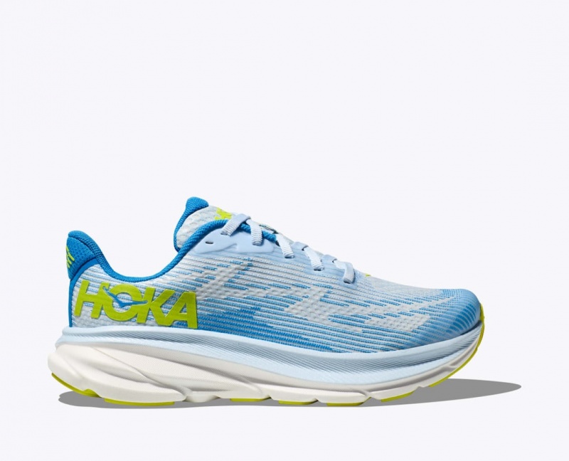 Kids\' HOKA Clifton 9 Running Shoes Blue / White | 056-HQWYRN