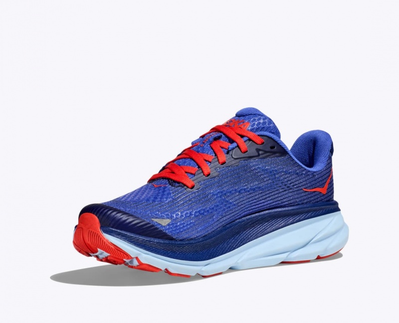 Kids' HOKA Clifton 9 Running Shoes Dark Blue / Red | 140-IPYCAT