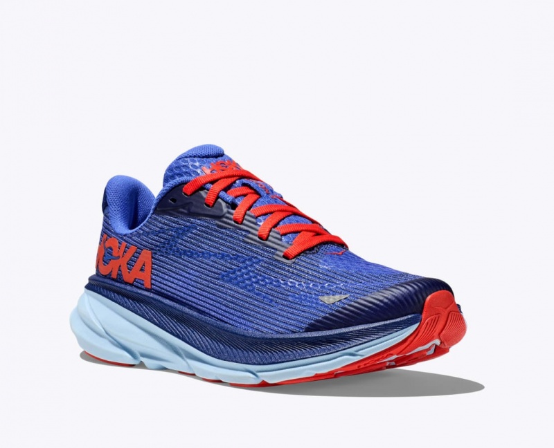 Kids' HOKA Clifton 9 Running Shoes Dark Blue / Red | 140-IPYCAT