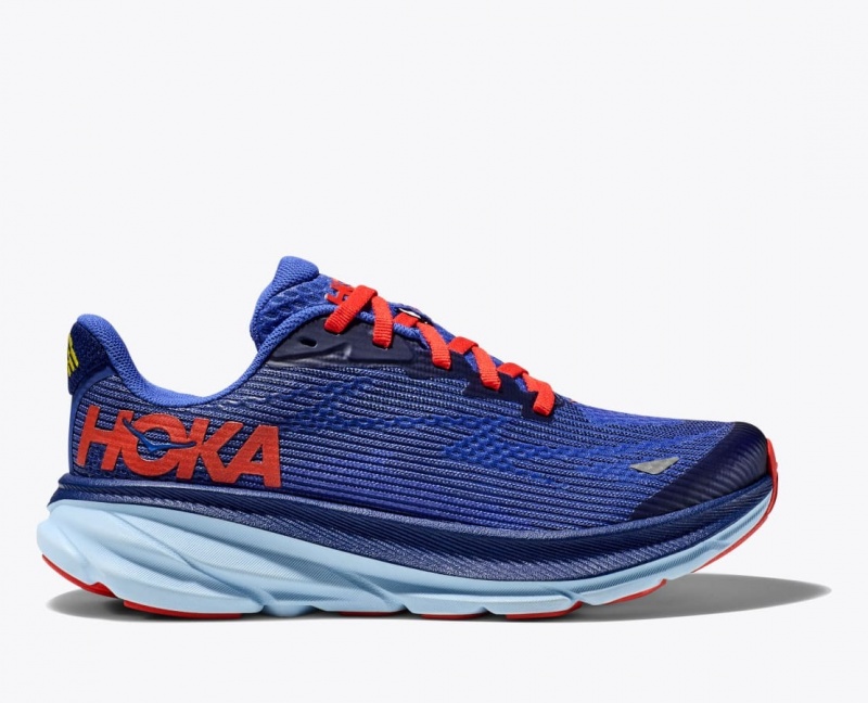 Kids\' HOKA Clifton 9 Running Shoes Dark Blue / Red | 140-IPYCAT