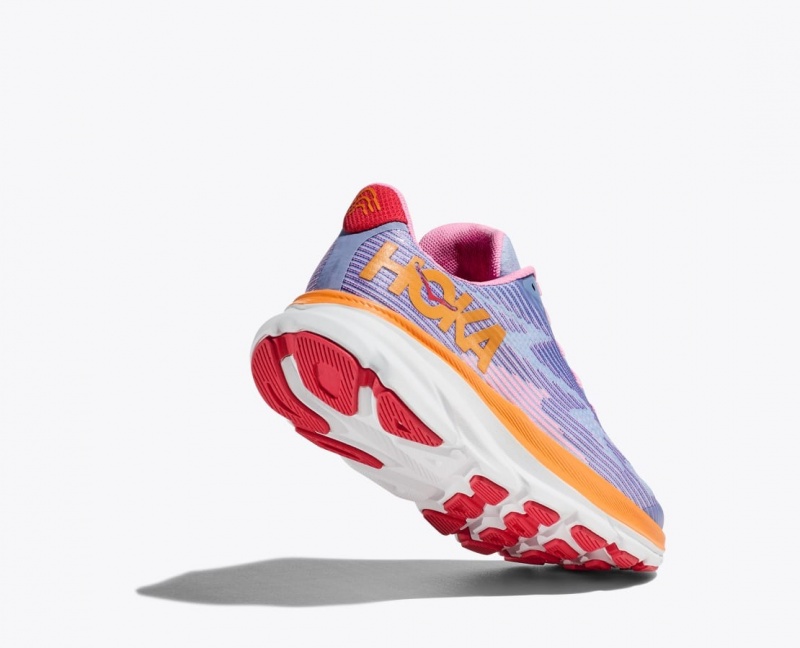 Kids' HOKA Clifton 9 Running Shoes Light Purple / Orange / Pink | 613-SEZTYR