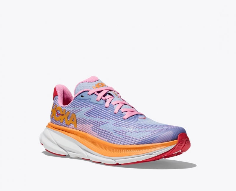 Kids' HOKA Clifton 9 Running Shoes Light Purple / Orange / Pink | 613-SEZTYR