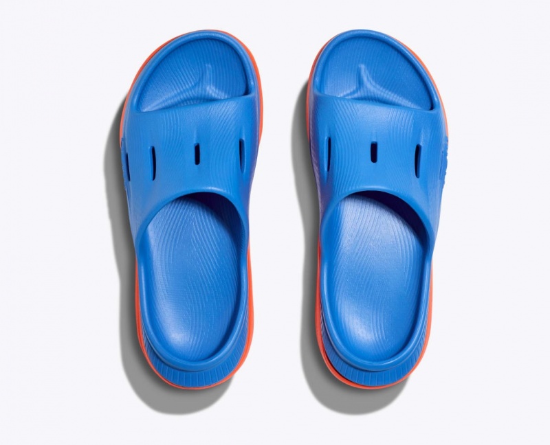 Kids' HOKA Ora Recovery 3 Slides Blue / Orange | 217-VJGIAX