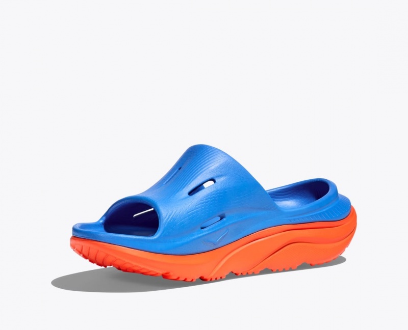 Kids' HOKA Ora Recovery 3 Slides Blue / Orange | 217-VJGIAX