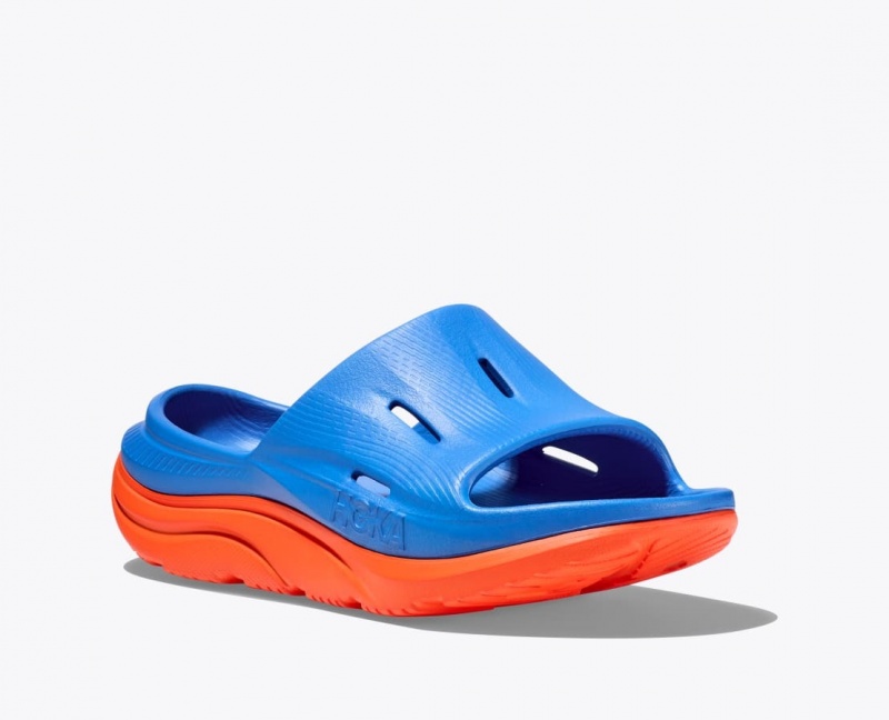 Kids' HOKA Ora Recovery 3 Slides Blue / Orange | 217-VJGIAX