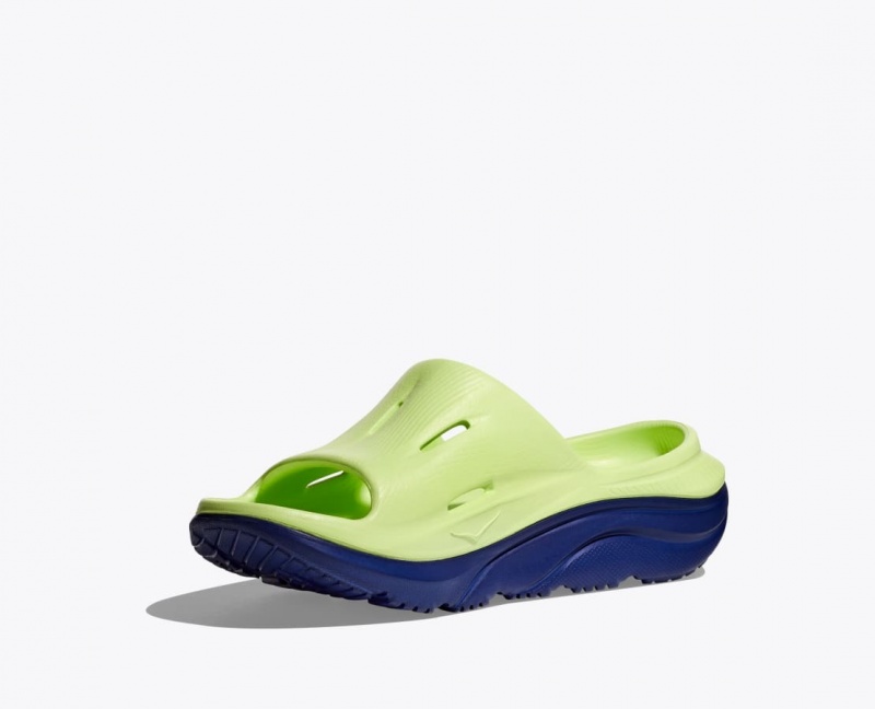 Kids' HOKA Ora Recovery 3 Slides Green / Navy | 583-ONJPCH