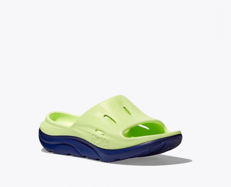 Kids' HOKA Ora Recovery 3 Slides Green / Navy | 583-ONJPCH