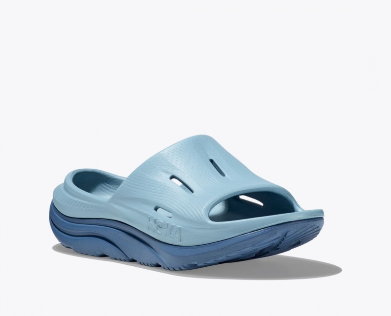 Kids' HOKA Ora Recovery 3 Slides Light Blue / Dark Blue | 326-OQIERD