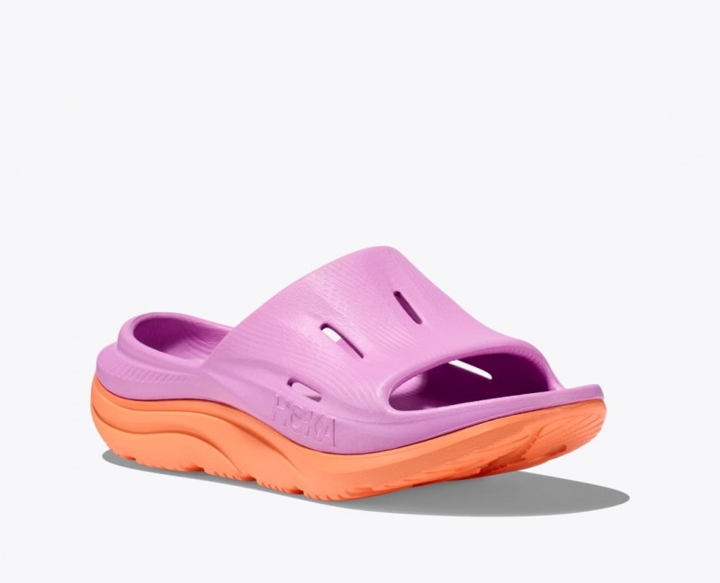 Kids' HOKA Ora Recovery 3 Slides Pink / Orange | 697-XONQJD