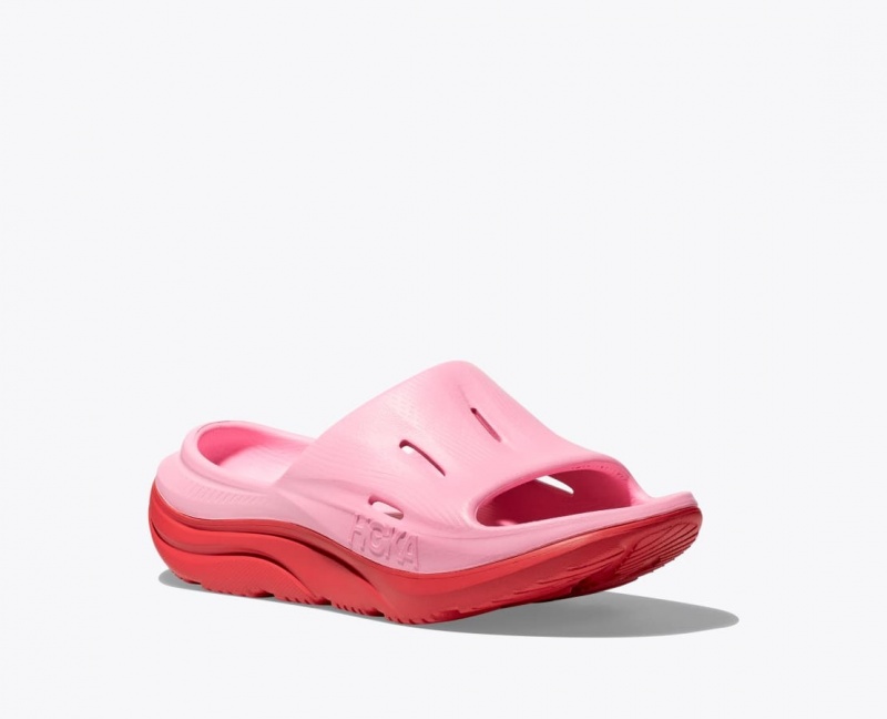 Kids' HOKA Ora Recovery 3 Slides Pink / Red | 865-EYZDCV