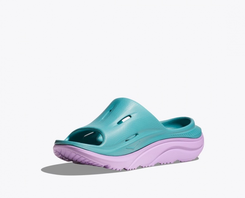 Kids' HOKA Ora Recovery 3 Slides Turquoise / Light Purple | 467-SJHQMN