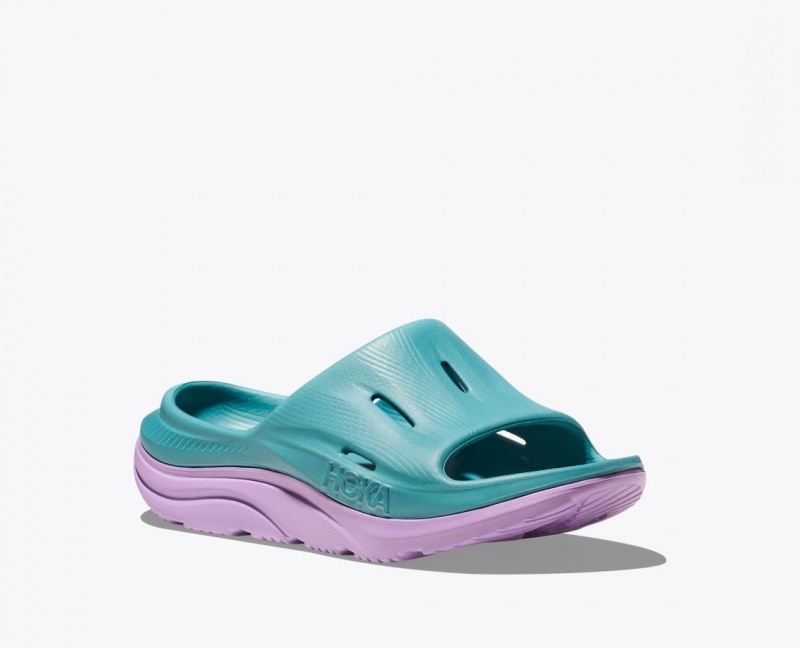 Kids' HOKA Ora Recovery 3 Slides Turquoise / Light Purple | 467-SJHQMN