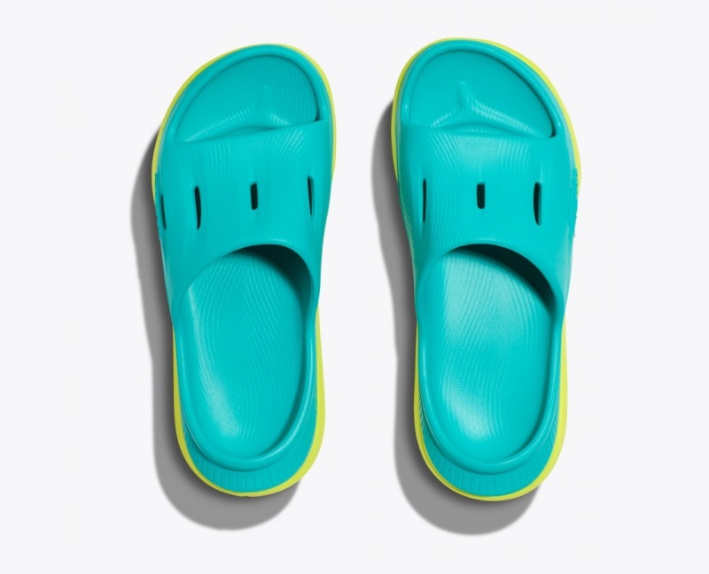 Kids' HOKA Ora Recovery 3 Slides Turquoise / Green | 092-GKQEFV