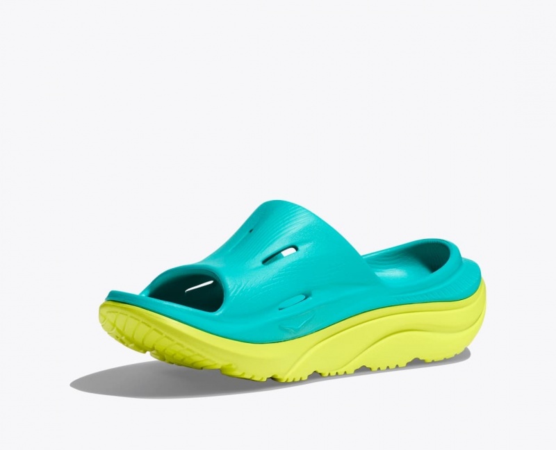 Kids' HOKA Ora Recovery 3 Slides Turquoise / Green | 092-GKQEFV