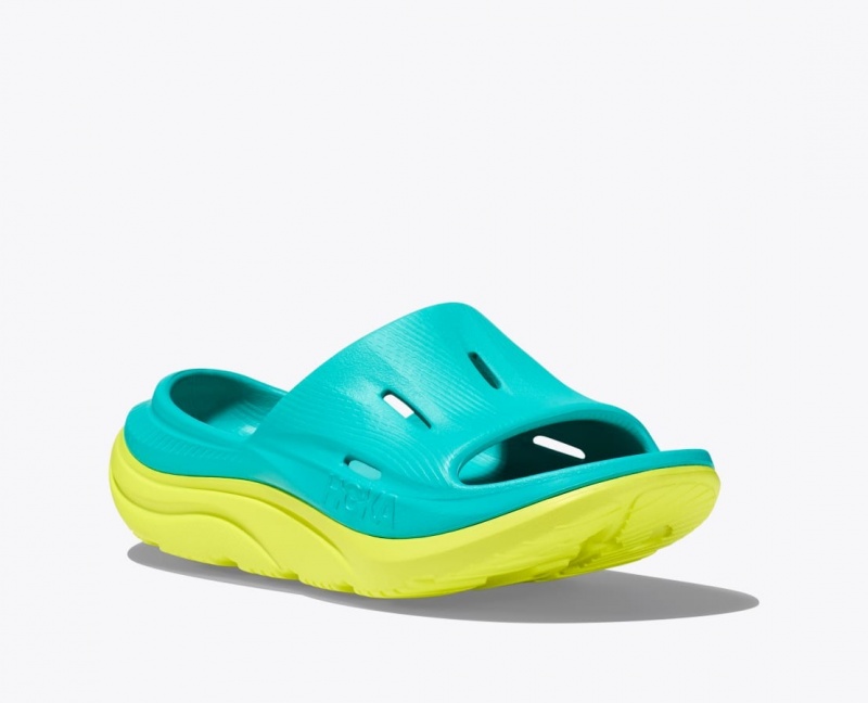 Kids' HOKA Ora Recovery 3 Slides Turquoise / Green | 092-GKQEFV