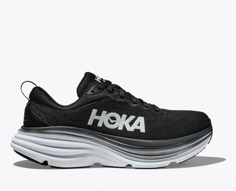 Men\'s HOKA Bondi 8 Running Shoes Black / White | 286-JZGOFI