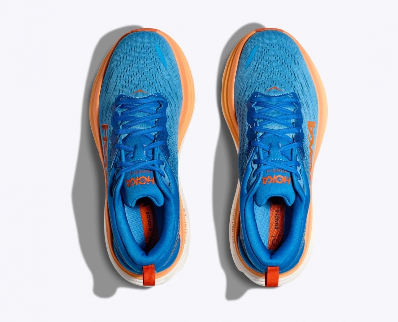 Men's HOKA Bondi 8 Running Shoes Blue / Orange | 647-HPTQZC