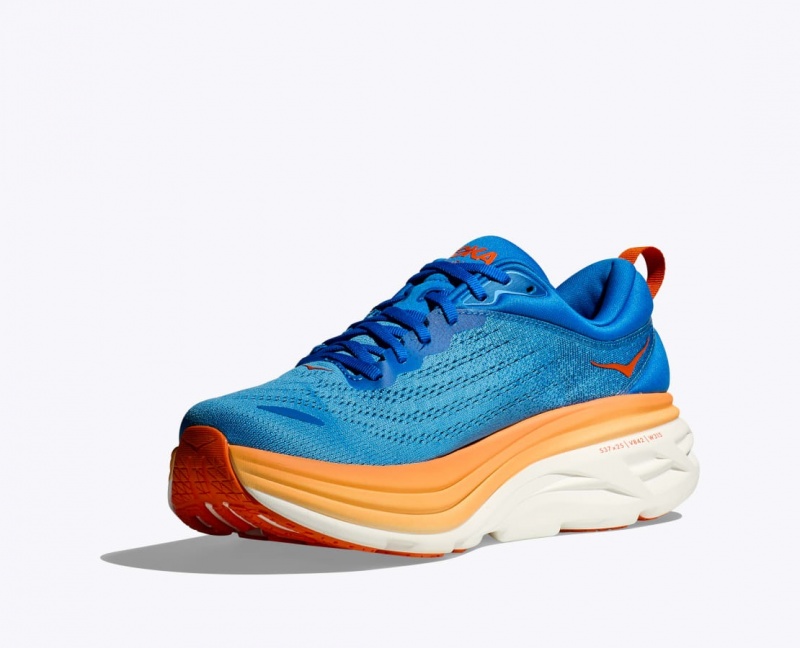 Men's HOKA Bondi 8 Running Shoes Blue / Orange | 647-HPTQZC