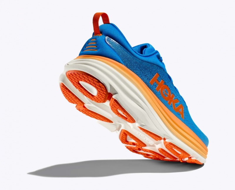 Men's HOKA Bondi 8 Running Shoes Blue / Orange | 647-HPTQZC