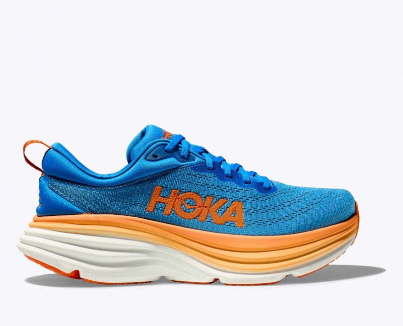 Men\'s HOKA Bondi 8 Running Shoes Blue / Orange | 647-HPTQZC