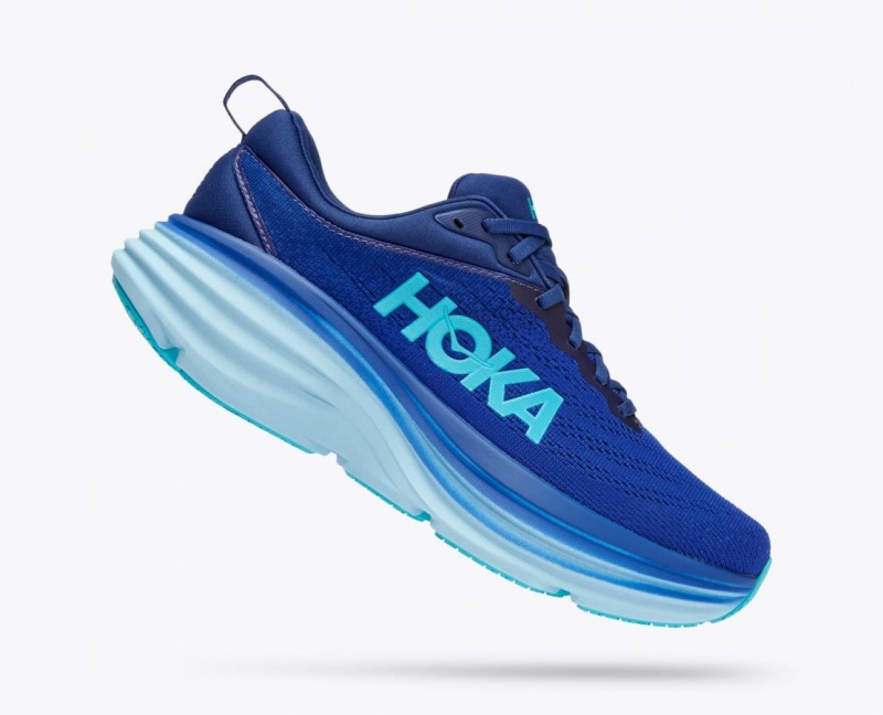 Men's HOKA Bondi 8 Running Shoes Dark Blue / Light Blue | 730-RYKPHJ