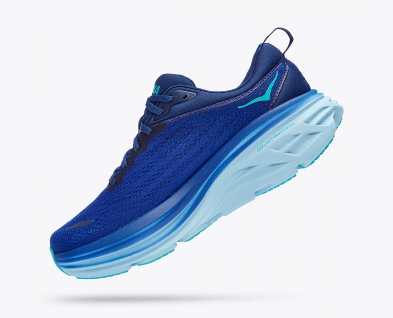 Men's HOKA Bondi 8 Running Shoes Dark Blue / Light Blue | 730-RYKPHJ