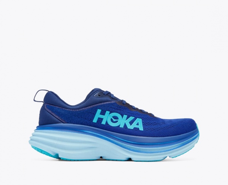 Men\'s HOKA Bondi 8 Running Shoes Dark Blue / Light Blue | 730-RYKPHJ