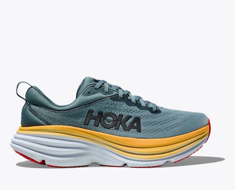 Men\'s HOKA Bondi 8 Running Shoes Dark Blue / Yellow | 421-CLHBQT