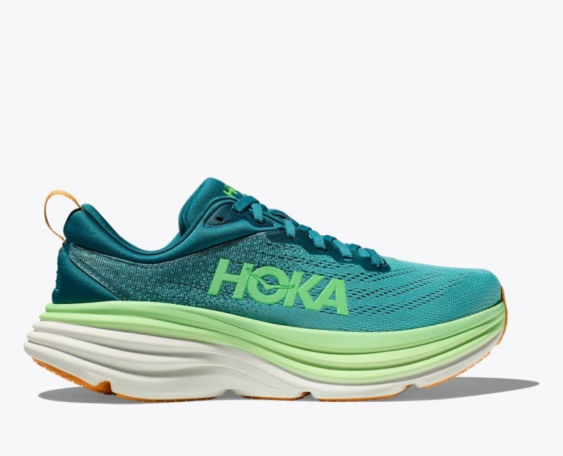 Men\'s HOKA Bondi 8 Running Shoes Dark Green / Light Green | 325-URYEAD