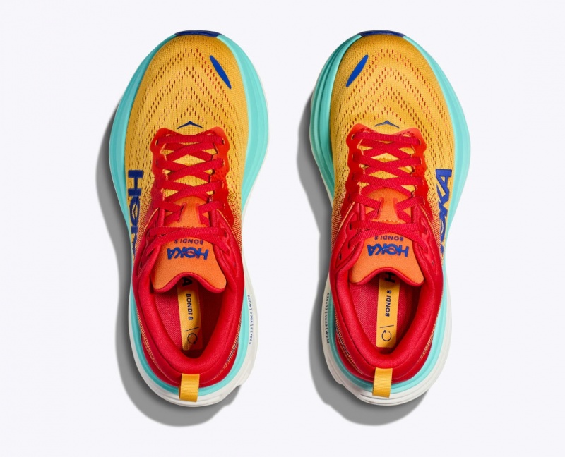 Men's HOKA Bondi 8 Running Shoes Orange / Red / Turquoise | 413-NGPJIB