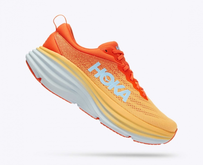 Men's HOKA Bondi 8 Running Shoes Orange / Red | 853-XWIPYM