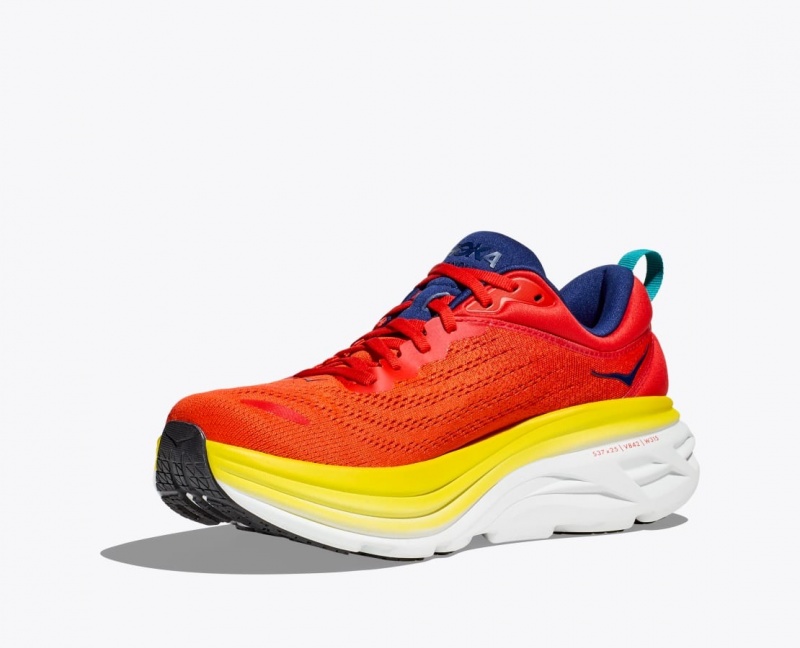 Men's HOKA Bondi 8 Running Shoes Red / Yellow | 640-ZVPDLO