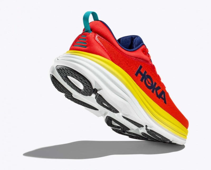 Men's HOKA Bondi 8 Running Shoes Red / Yellow | 640-ZVPDLO