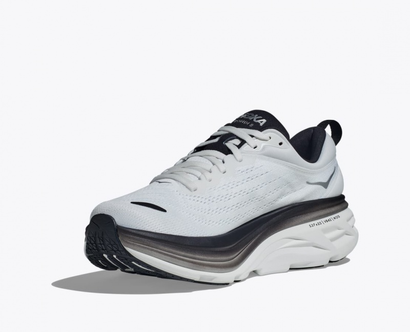 Men's HOKA Bondi 8 Running Shoes White / Black | 863-QCUDSA