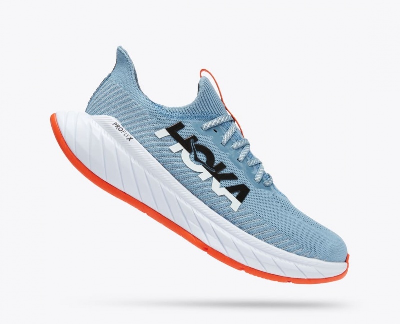 Men's HOKA Carbon X 3 Running Shoes Light Blue / Coral | 951-QYNVFK