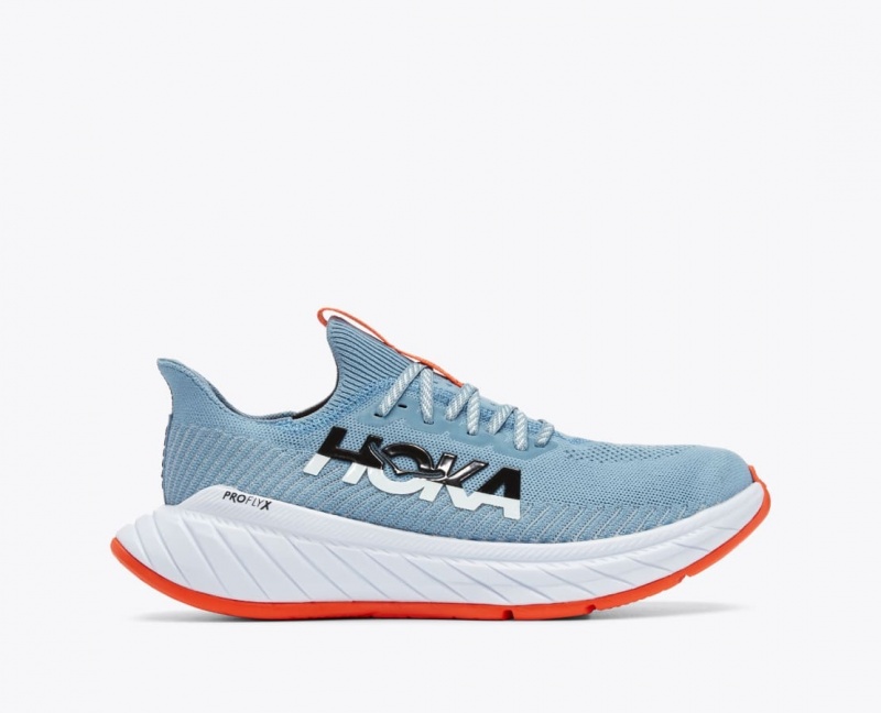 Men\'s HOKA Carbon X 3 Running Shoes Light Blue / Coral | 951-QYNVFK