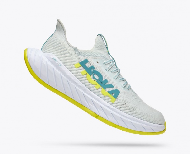 Men's HOKA Carbon X 3 Running Shoes White / Green | 125-DXCVPU