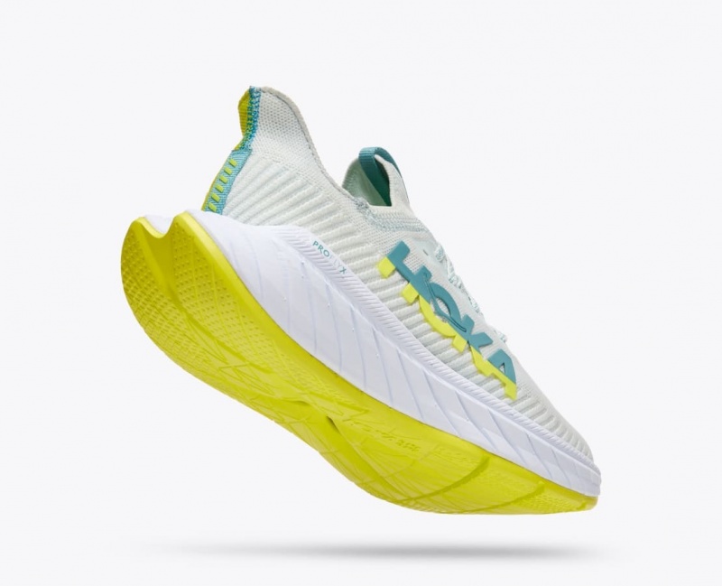 Men's HOKA Carbon X 3 Running Shoes White / Green | 125-DXCVPU