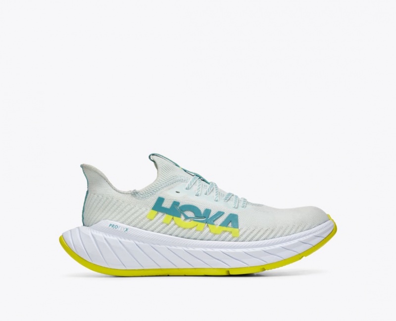 Men\'s HOKA Carbon X 3 Running Shoes White / Green | 125-DXCVPU