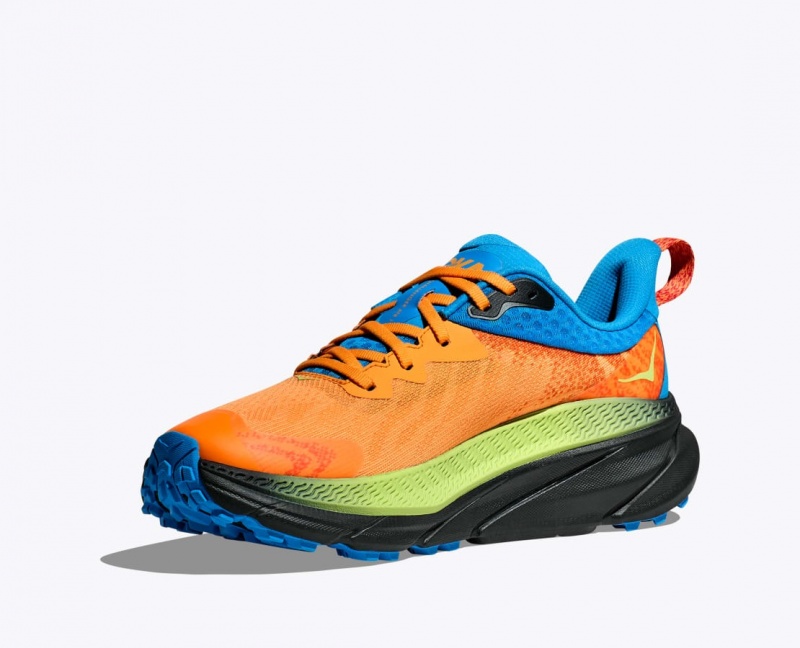 Men's HOKA Challenger 7 GTX Trail Running Shoes Orange / Green / Blue | 970-HLZWEC