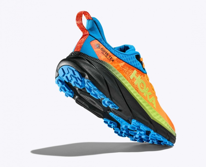 Men's HOKA Challenger 7 GTX Trail Running Shoes Orange / Green / Blue | 970-HLZWEC