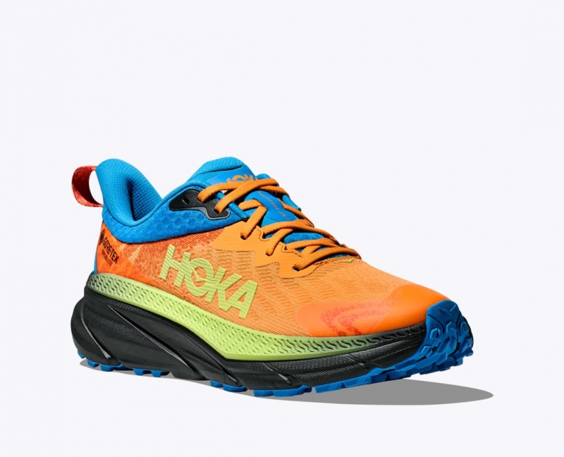 Men's HOKA Challenger 7 GTX Trail Running Shoes Orange / Green / Blue | 970-HLZWEC