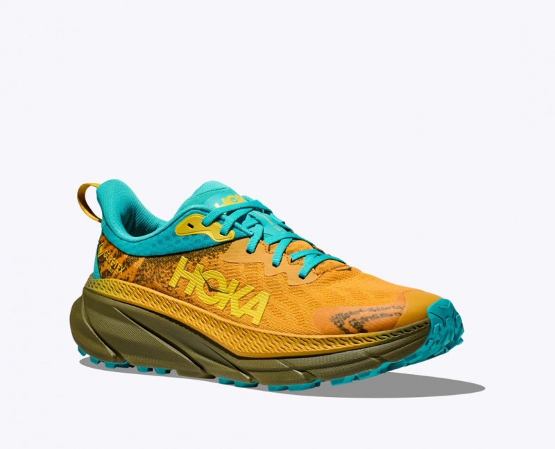 Men's HOKA Challenger 7 GTX Trail Running Shoes Orange / Olive / Turquoise | 791-WZVOFC