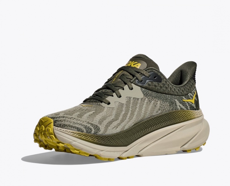 Men's HOKA Challenger 7 Trail Running Shoes Olive | 675-TQJPBU