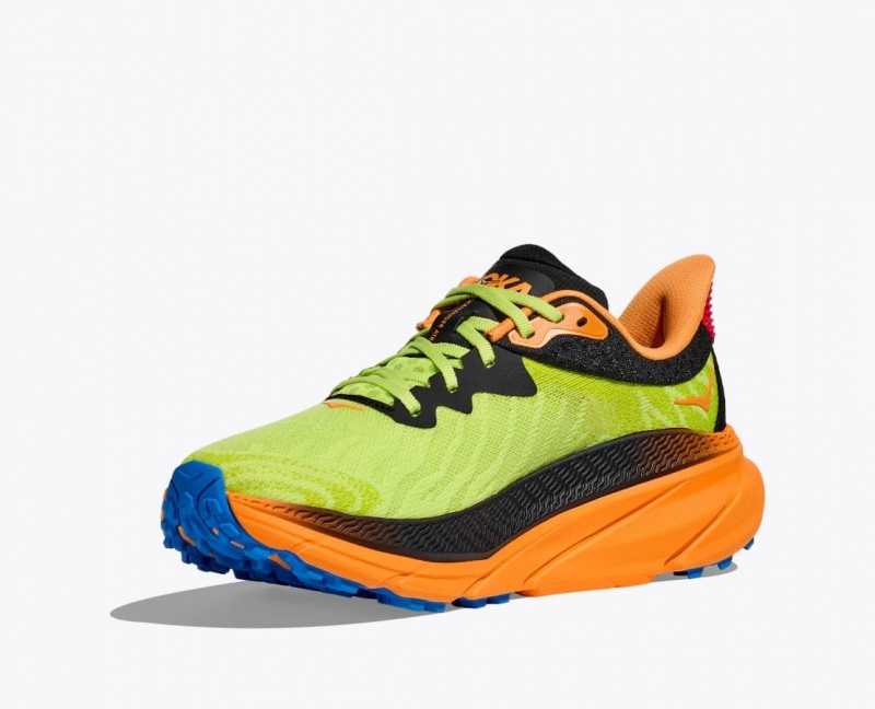 Men's HOKA Challenger 7 Trail Running Shoes Green / Black / Orange | 816-YIWFEZ