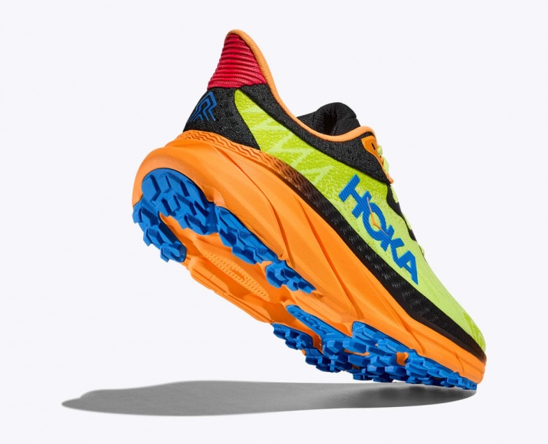 Men's HOKA Challenger 7 Trail Running Shoes Green / Black / Orange | 816-YIWFEZ