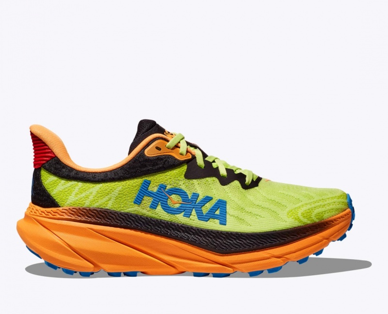 Men\'s HOKA Challenger 7 Trail Running Shoes Green / Black / Orange | 816-YIWFEZ