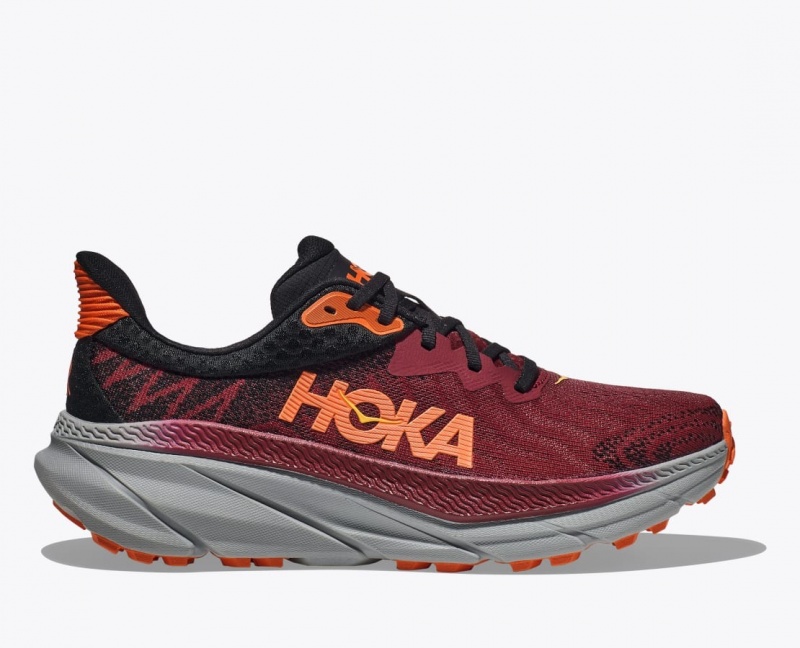 Men\'s HOKA Challenger 7 Trail Running Shoes Dark Red / Black | 214-VEKHNM